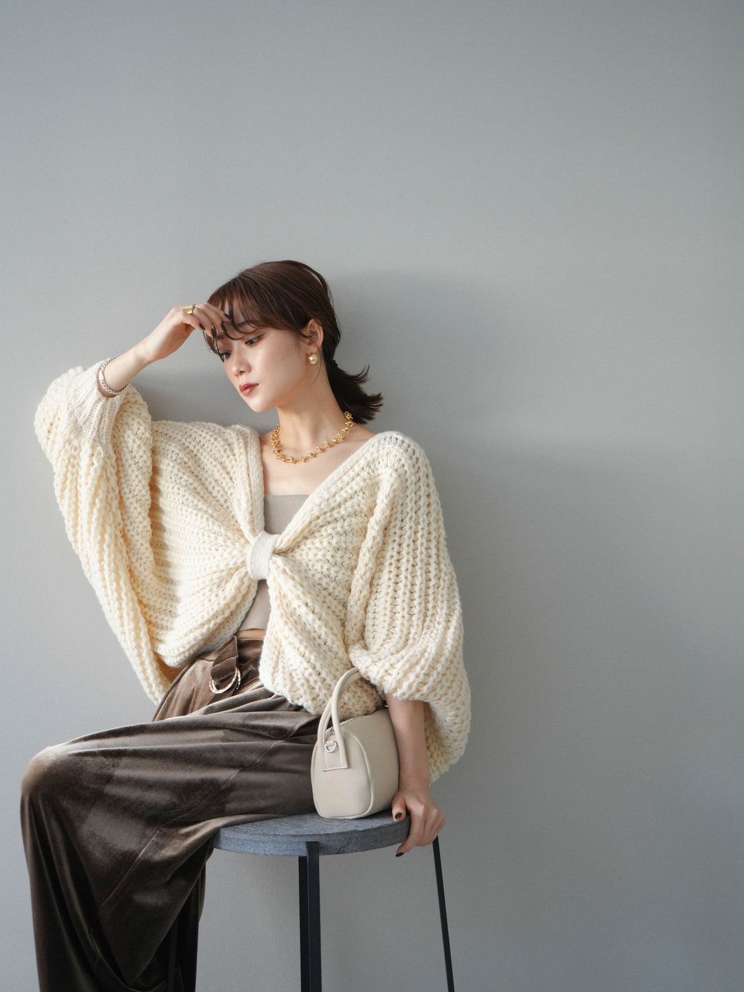 [SET]ローゲージ畦編みドルマンニットボレロ+選べるアクセセット(2set)