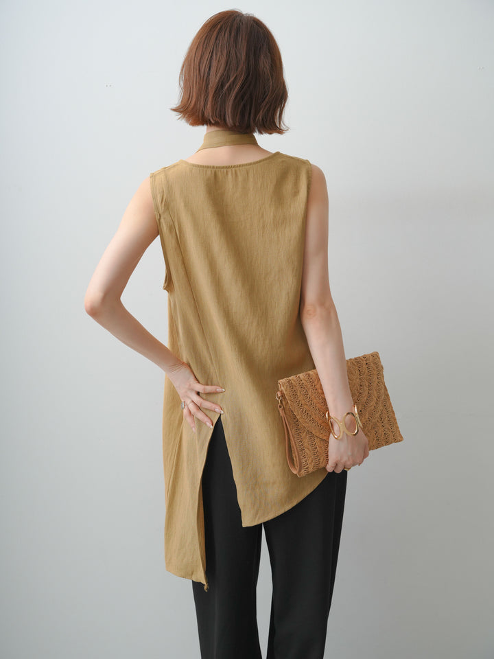[予約]タイ付アシメヘムノースリトップス/beige