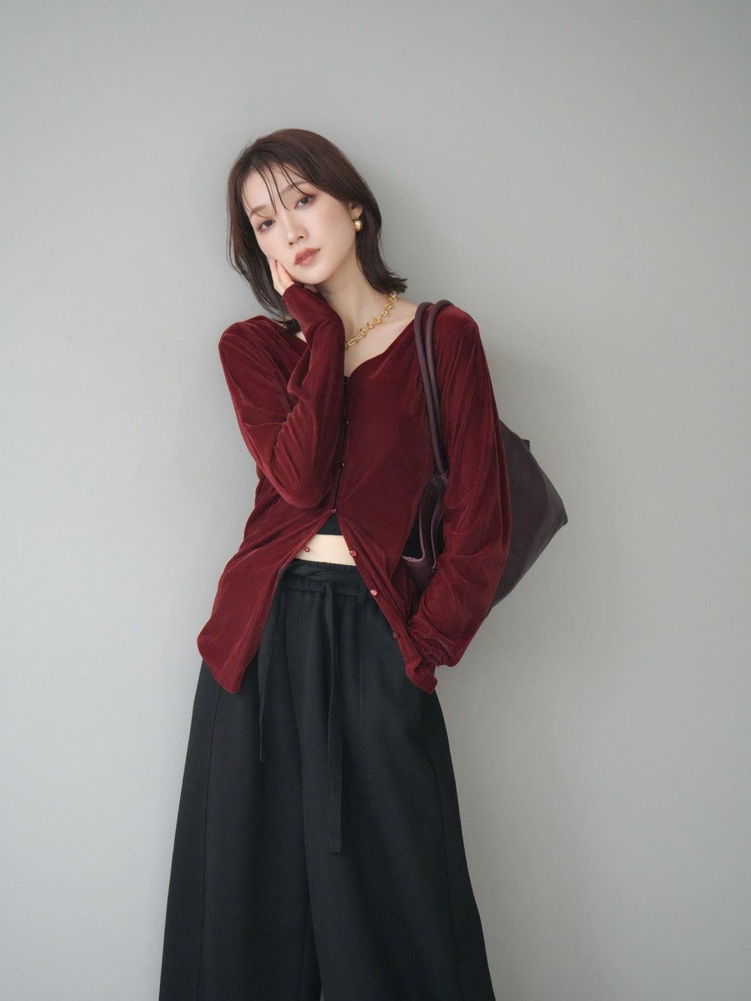 [予約]ベロアカーディガン/bordeaux