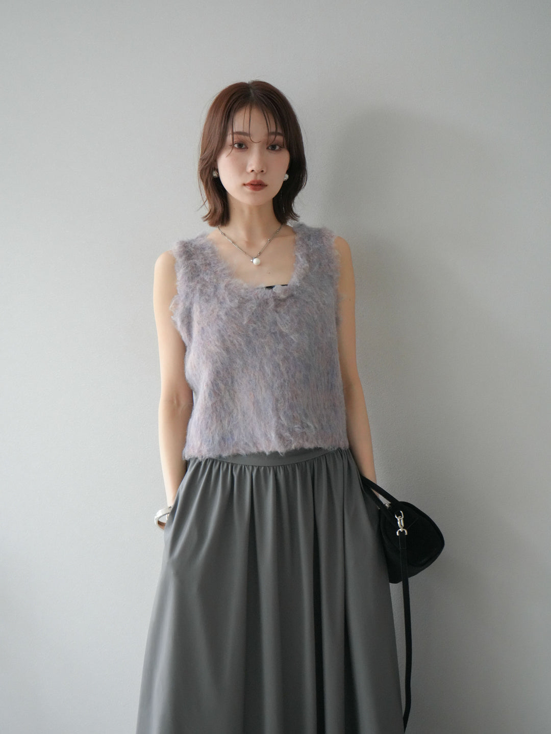 [予約]ミックスシャギーUネックベスト/パープル