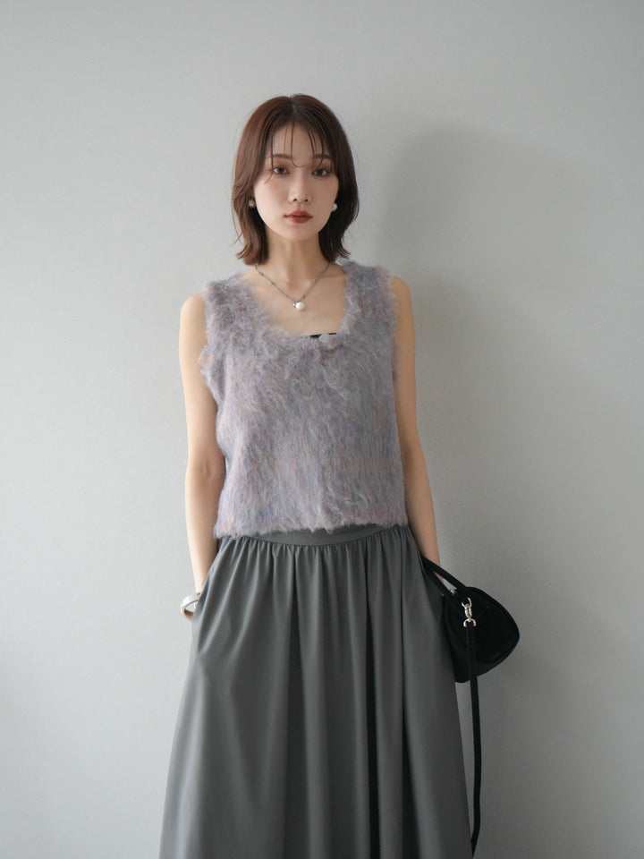 [予約]ミックスシャギーUネックベスト/パープル