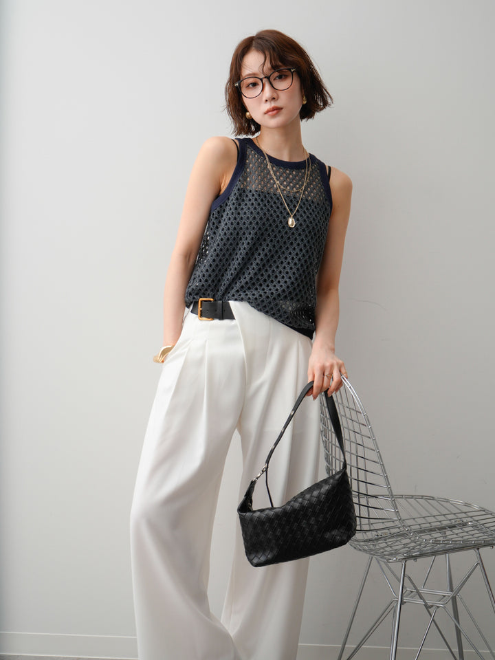【套裝】羅紋邊網紗無袖上衣 + 羅紋邊網紗無袖上衣（兩件套裝）