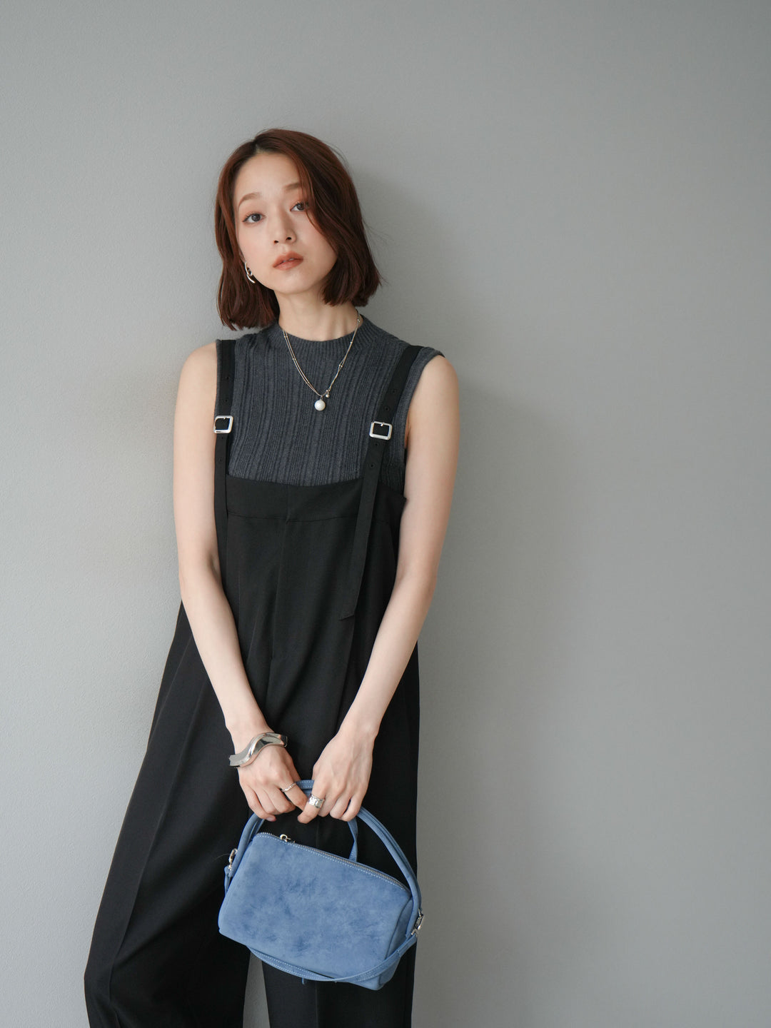 [予約]スリーブレスランダムリブニットトップス/グレー