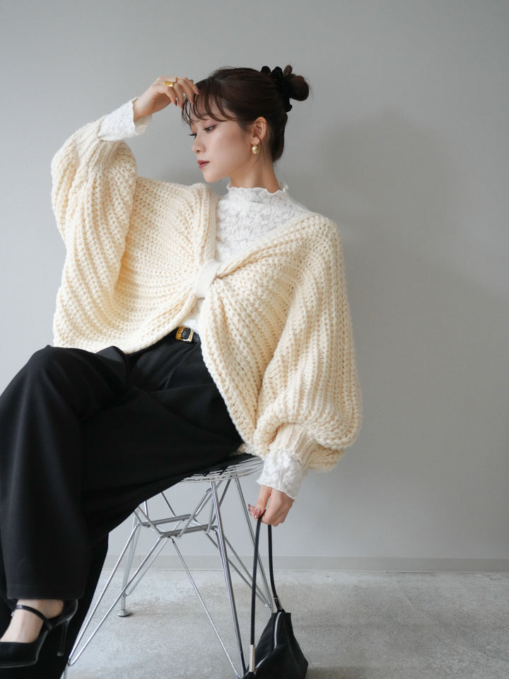 [SET]ローゲージ畦編みドルマンニットボレロ+選べるアクセセット(2set)