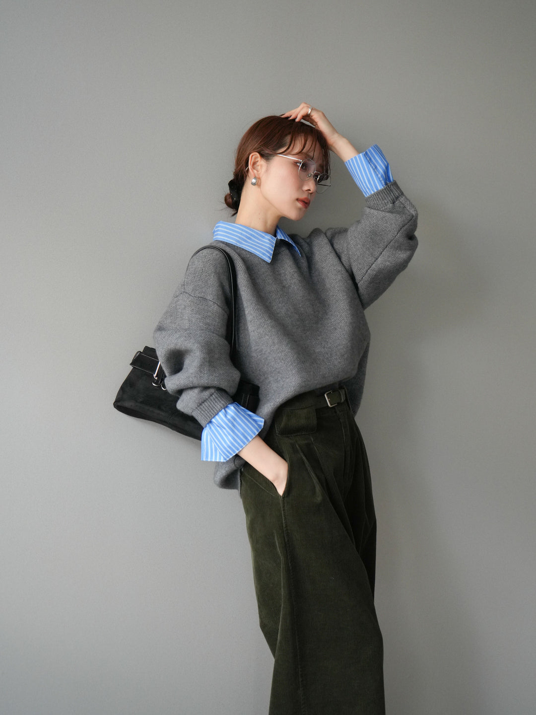 [予約]2WAY襟ニットプルオーバー/gray