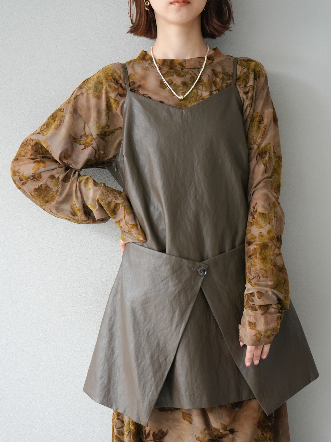 [予約]レイヤードレザーキャミソールチュニック/ブラウン