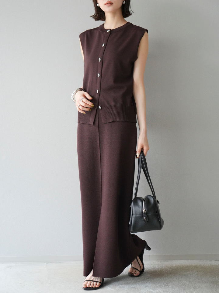 [予約]レーヨンポリIラインニットスカート/ブラウン