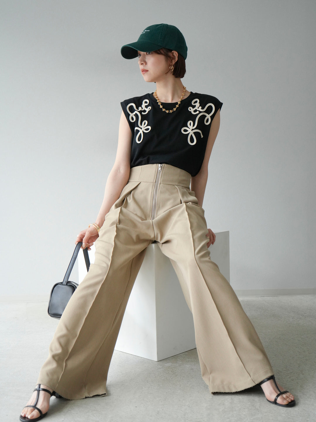 [SET]コード刺繍フレンチスリーブTシャツ+コード刺繍フレンチスリーブTシャツ(2set)