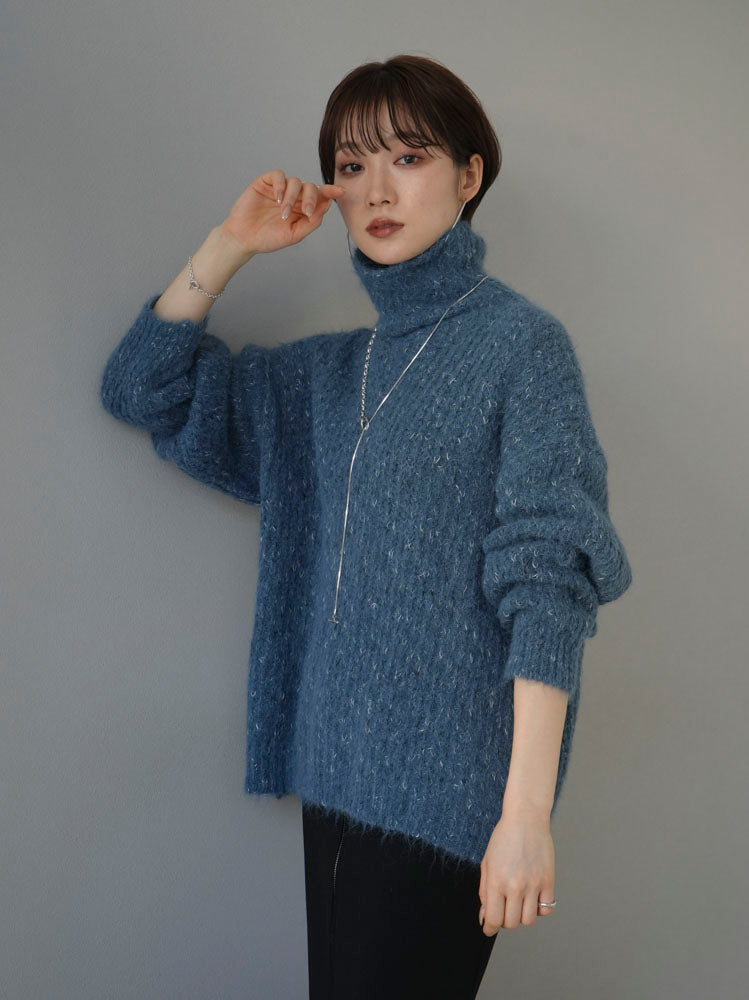 予約]ミックスヤーンハイネックニットプルオーバー/ブルー – Lumier