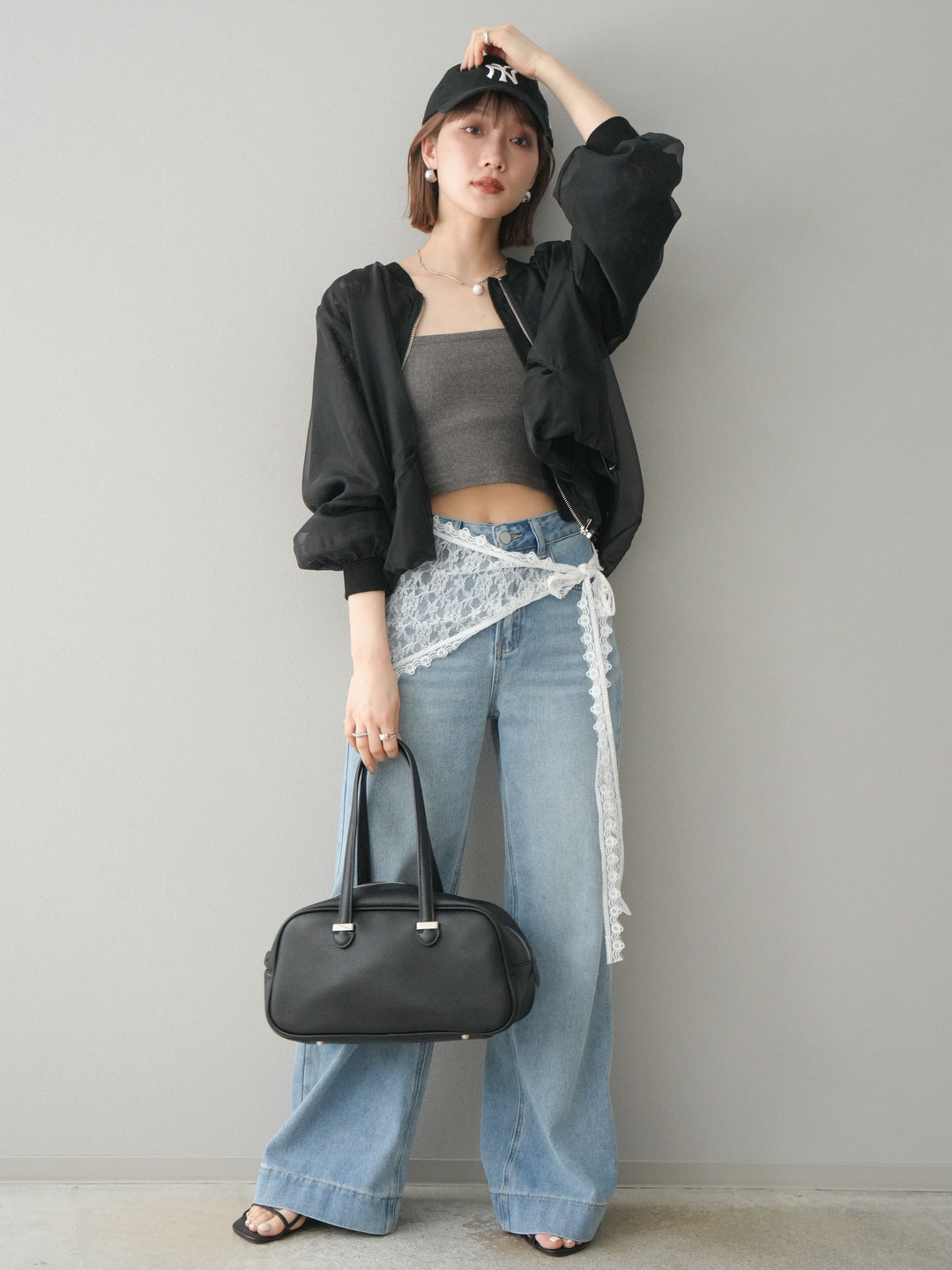 試着のみクリツィアポイデニムスタンドカラージャケット&ロングフレア  