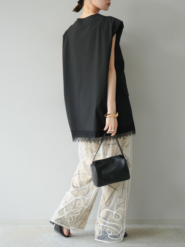 [予約]ビスコースサテンプリントタックイージーパンツ/ベージュ