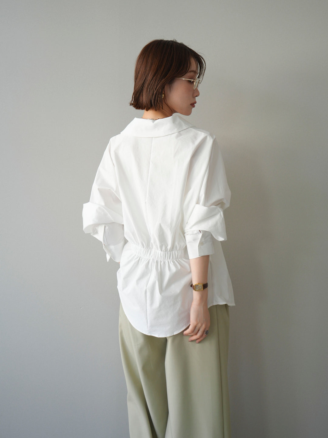 [予約]ウエストギャザースキッパーシャツ/white