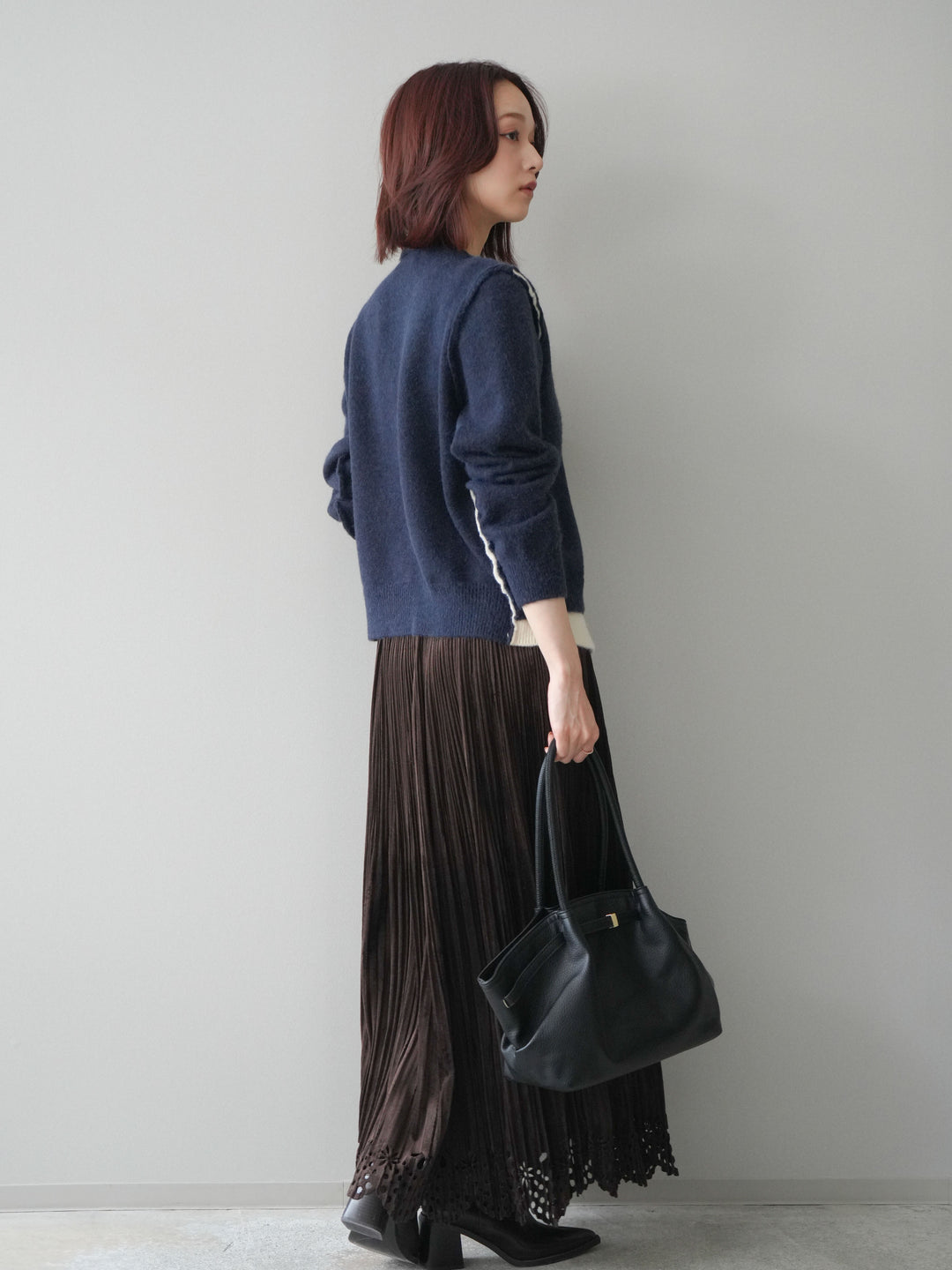 [予約]パンチングデザインスエードプリーツスカート/darkbrown