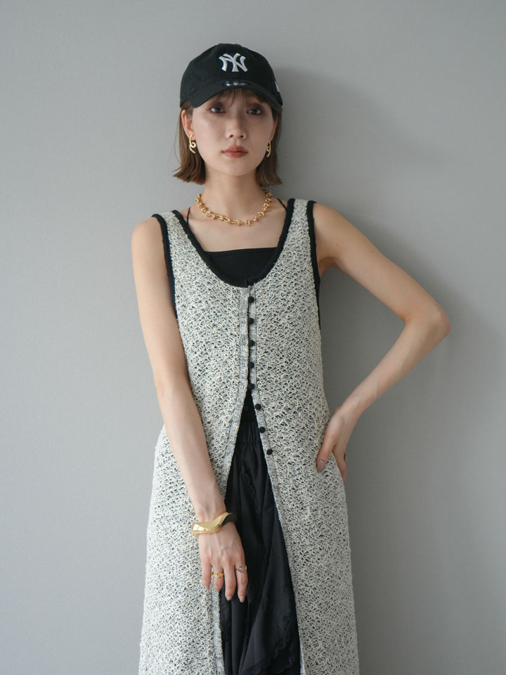 【預購】混紗前開衩洋裝/黑色