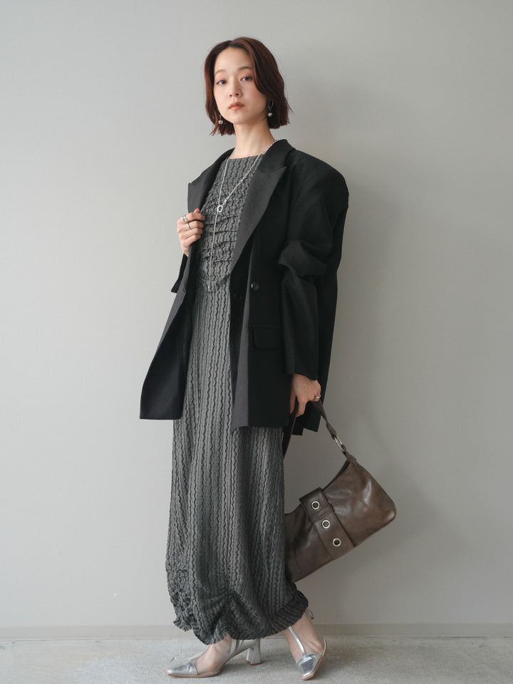 [SET]シャーリングジャガードノースリーブワンピース+エフォートレステイラードジャケット(2set)