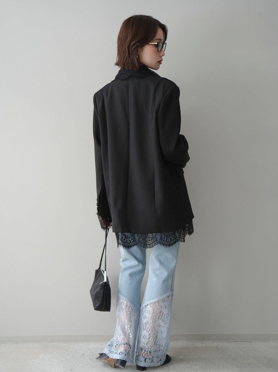 [予約]レース切替フレアデニムパンツ/bleach