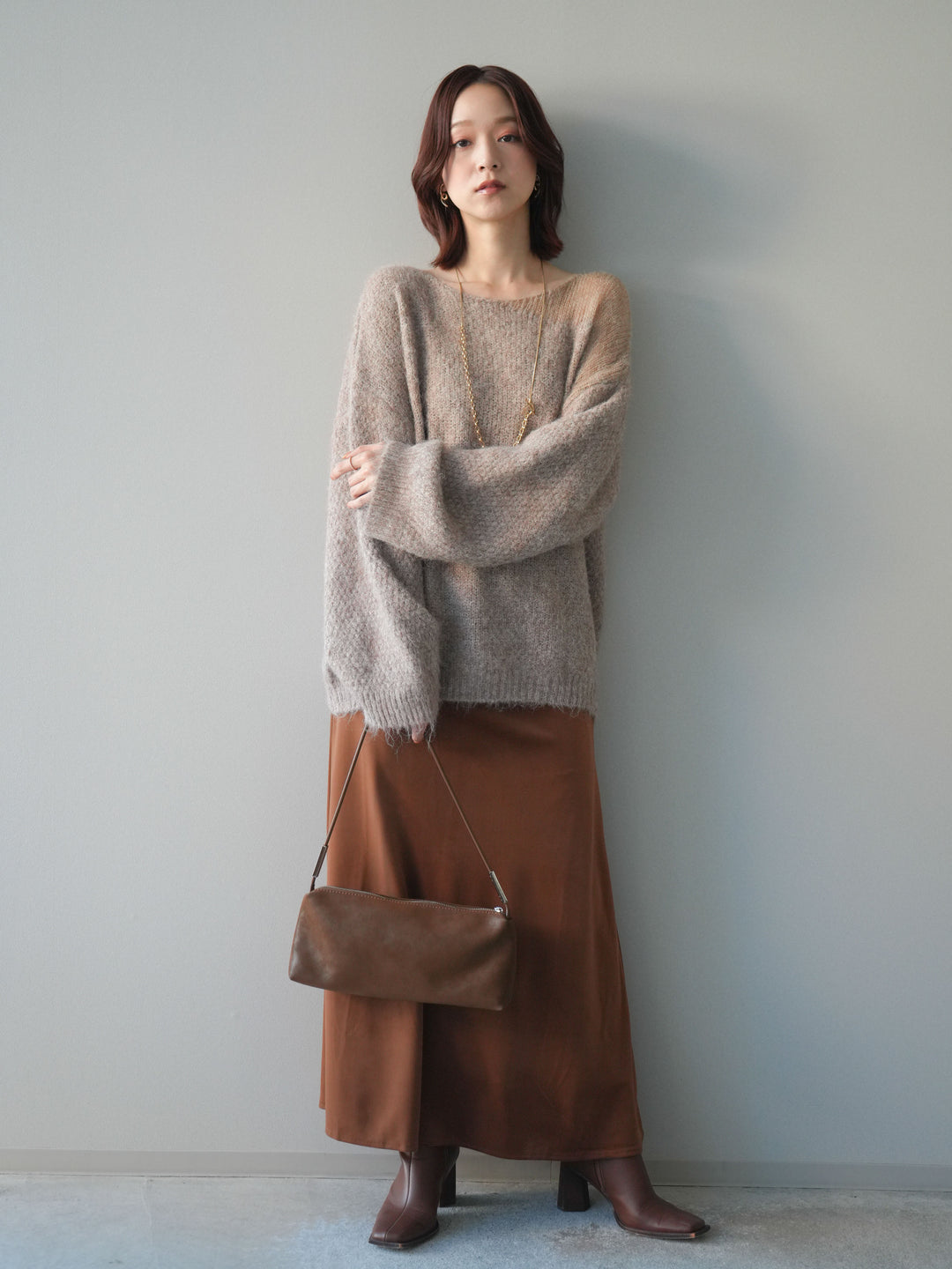 [予約]ベルベットナロースカート/camel