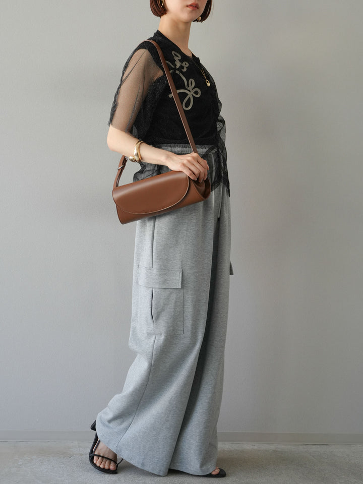 [SET]ラメチュールシャーリングプルオーバー+コード刺繍フレンチスリーブTシャツ+ウエストラインサイドポケットスウェットパンツ(3set)