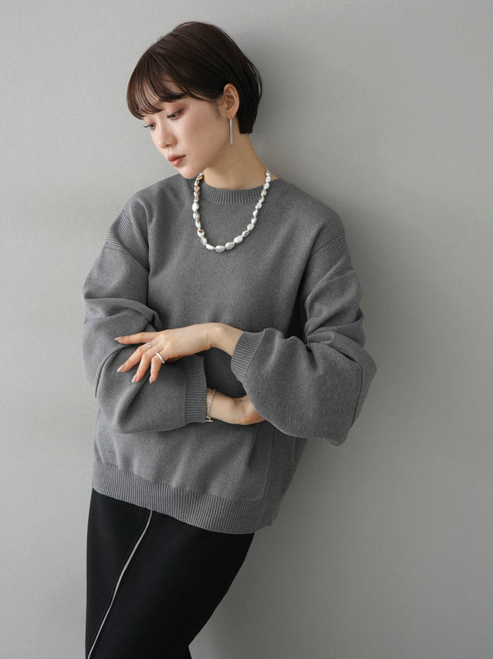 [Pre-order] Back-zip Milano rib knit pullover/heather gray