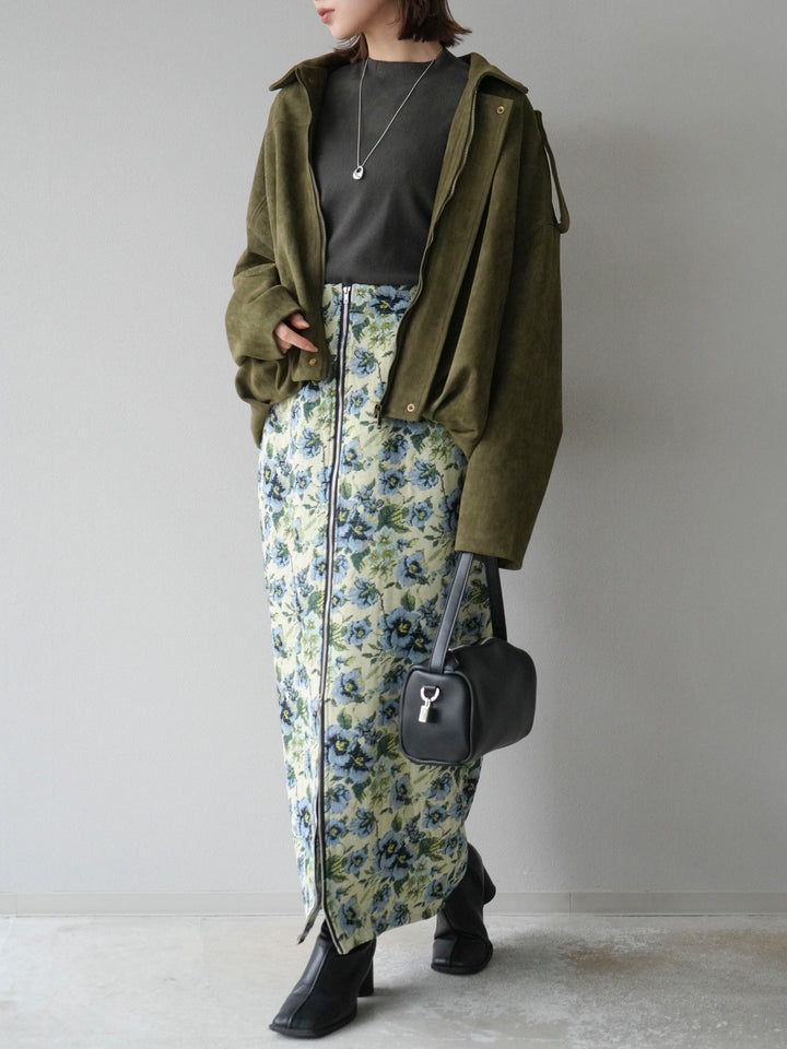 [予約]ゴブランフロントジップタイトスカート/ブルー