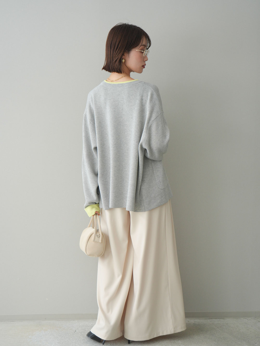 [SET]バイカラーオーバーニットカーディガン+タックベルトループワイドパンツ(2set)