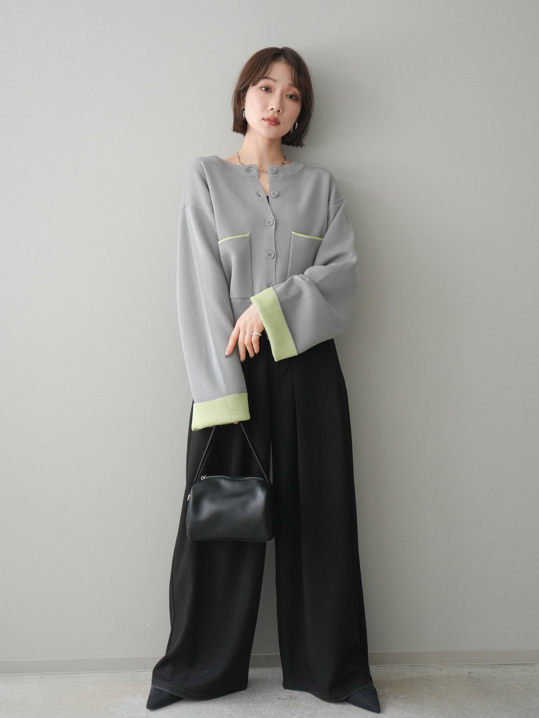 [SET]レーヨンポリダブルフェイスニットカーディガン+ベルトループデザインワイドパンツ(2set)