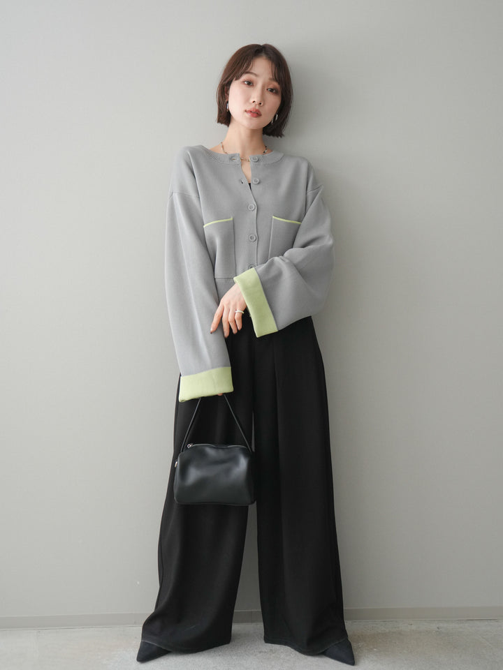 [SET]レーヨンポリダブルフェイスニットカーディガン+ベルトループデザインワイドパンツ(2set)