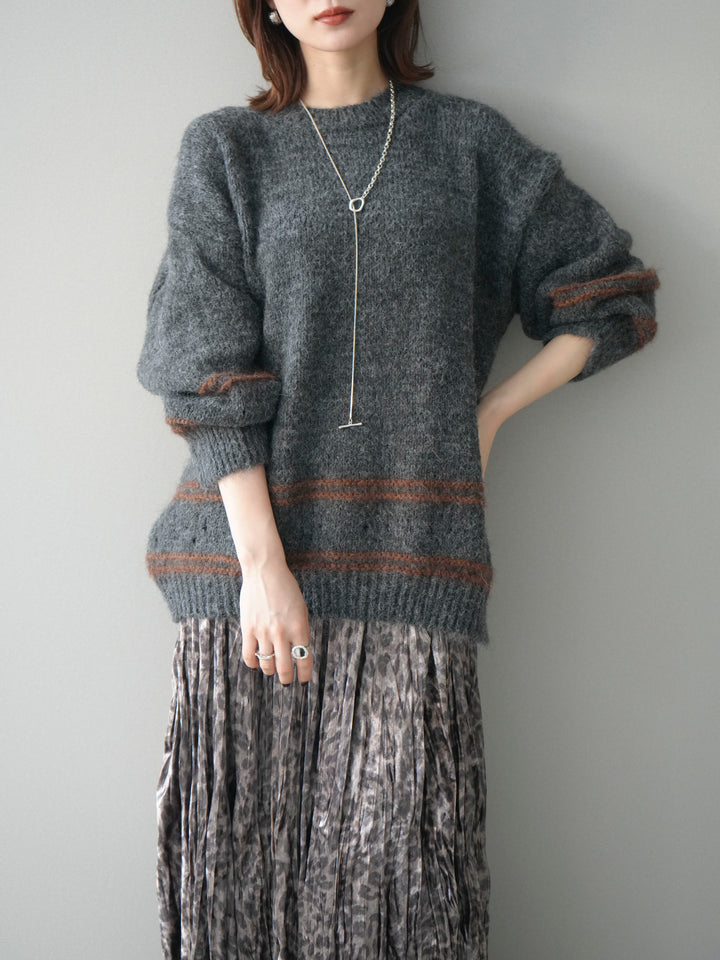 [予約]クルーネックラインボーダーニットプルオーバー/gray