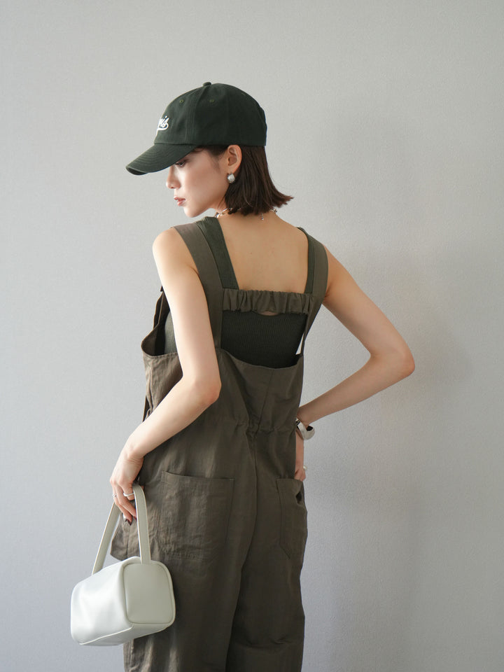 [予約]ナイロンタックデザインサロペット/カーキ