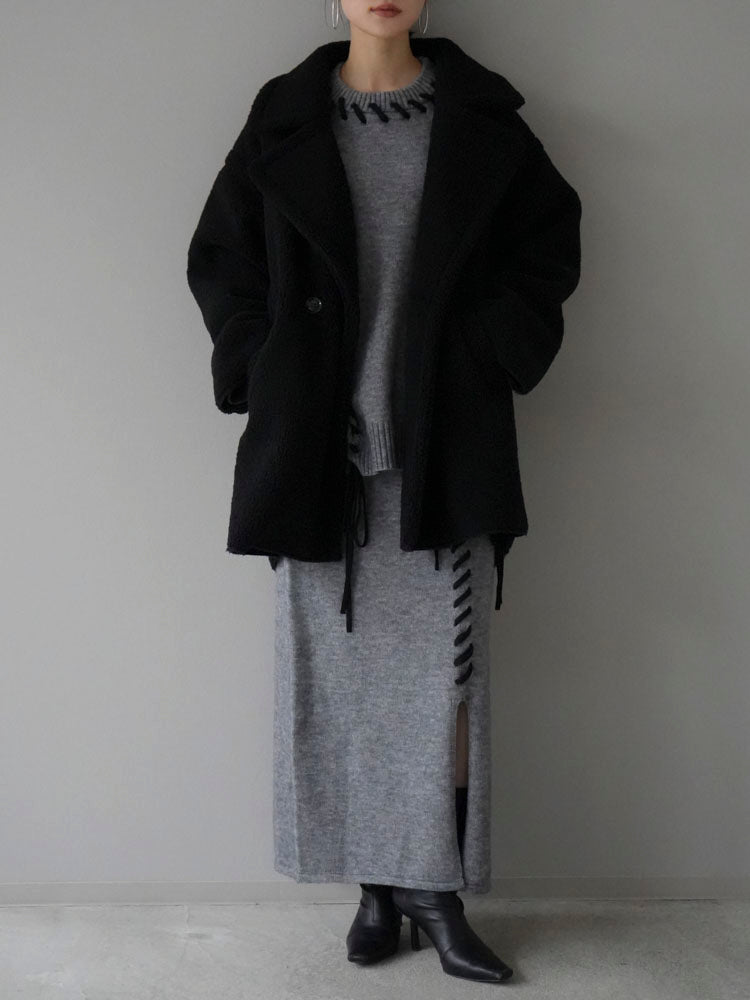 予約]フェイクムートンボアPコート/ブラック – Lumier