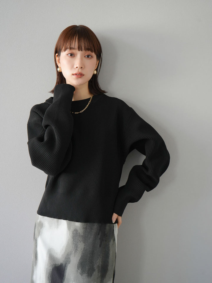[予約]あぜ編みポリエステルニットプルオーバー/ブラック