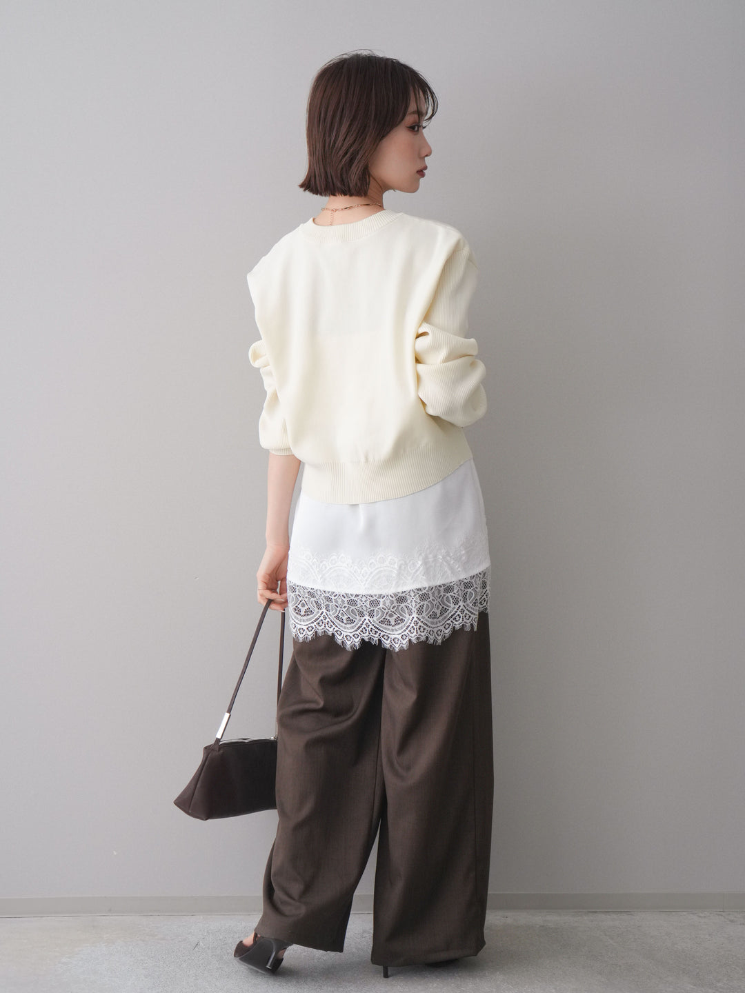 [予約]異素材ドッキングメニータックワイドパンツ/brown
