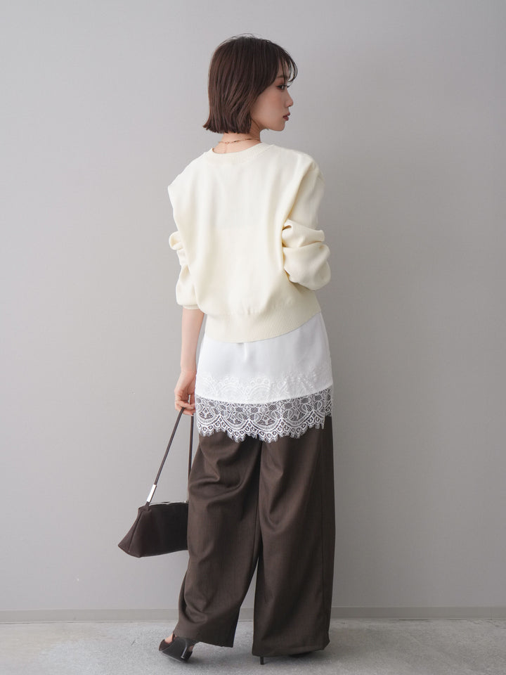[予約]異素材ドッキングメニータックワイドパンツ/brown