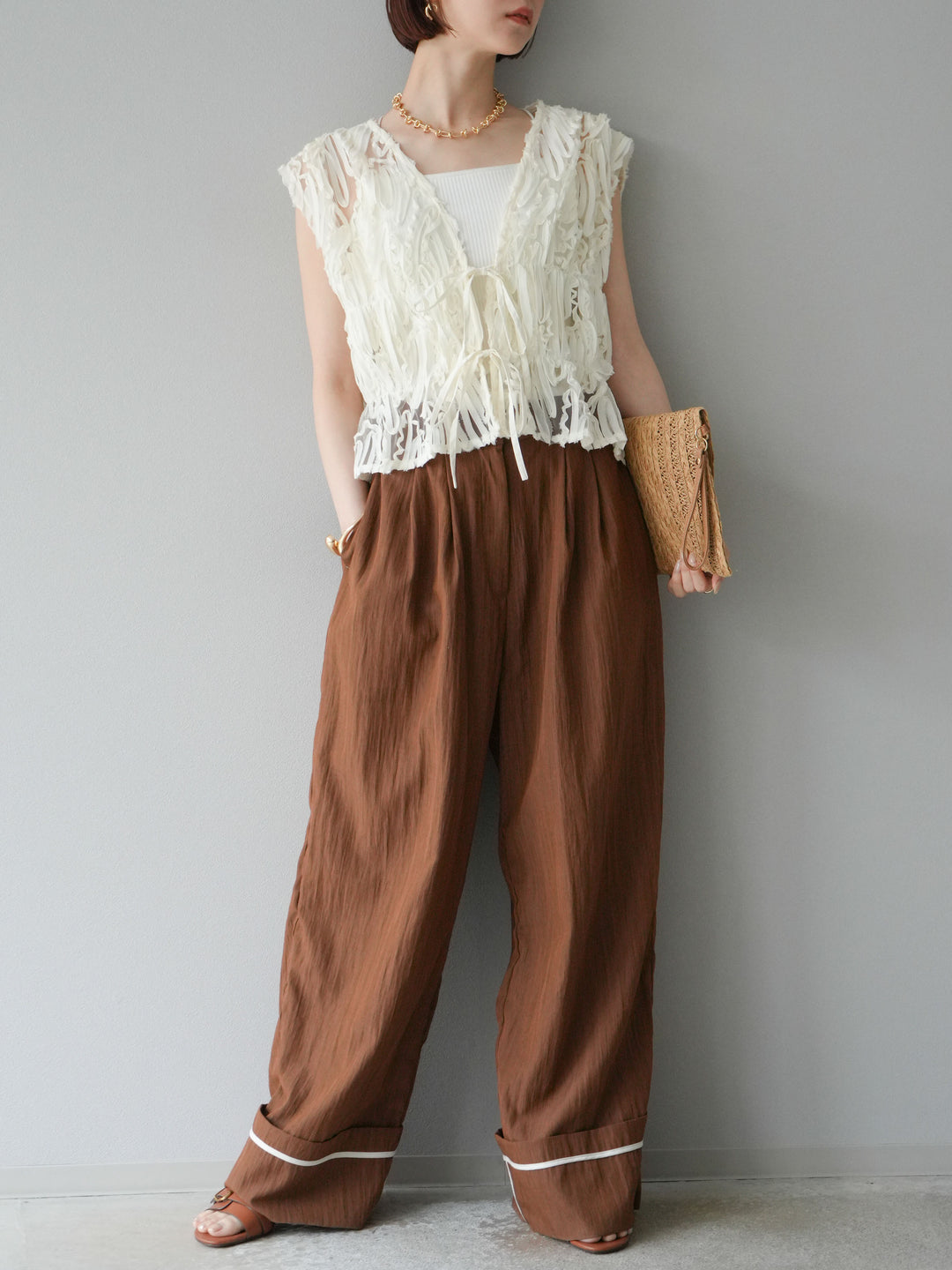 [予約]ジャガードレースリボントップス/アイボリー