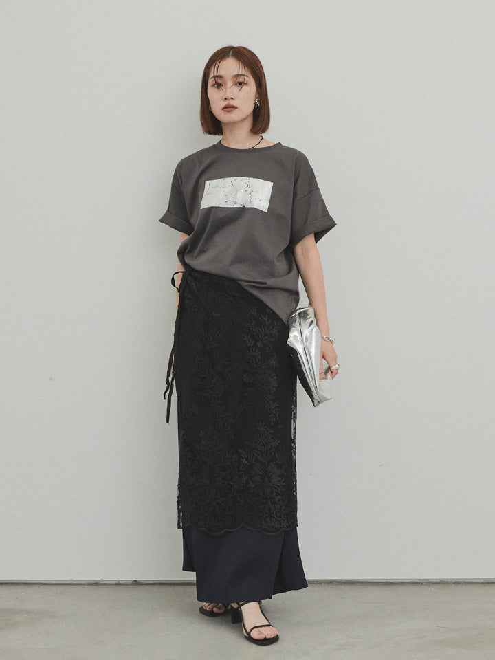 [C]チュールジャガードラップロングスカート/ブラック