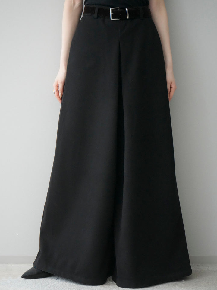 [予約]ベルト付きフロントタックワイドパンツ/black