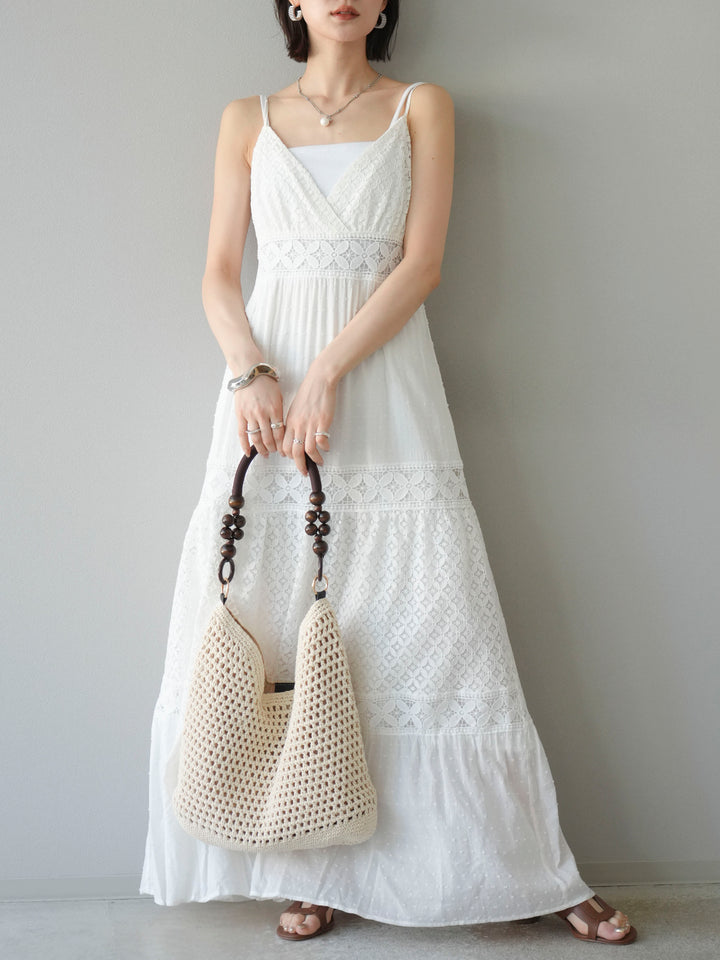 [SET] 蕾絲花邊吊帶裙+網紗羅紋罩杯吊帶背心（2件組）