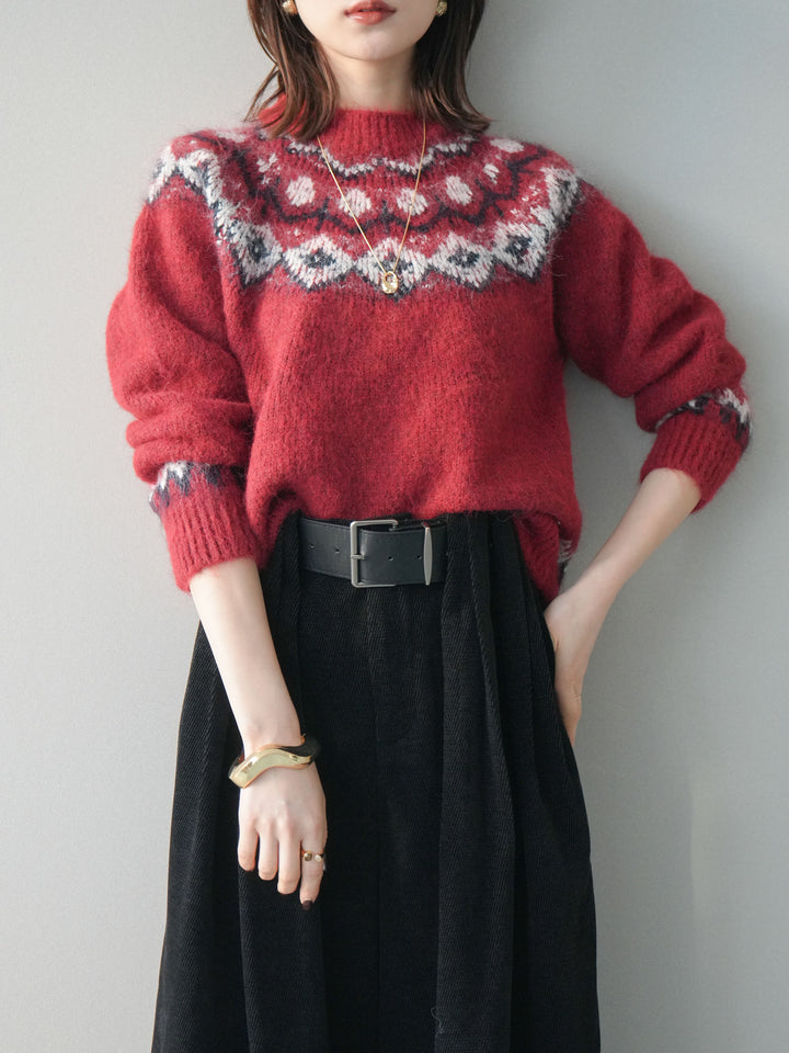 [予約]ソフトタッチ求心柄ニットプルオーバー/red