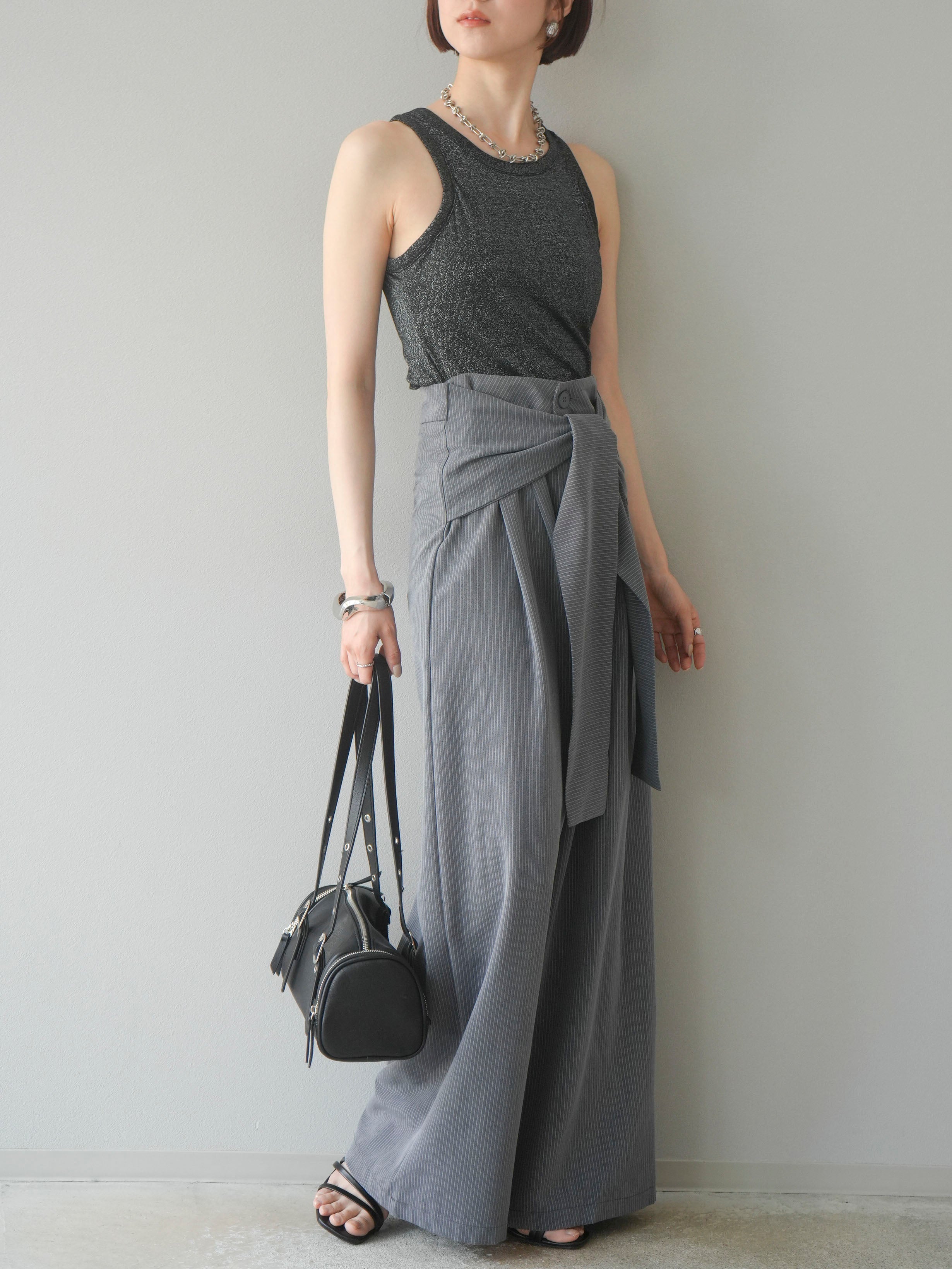 ストライプ ワイドパンツ グレー フレームワーク FRAMeWORK ≪≫TWストライプワイドパンツ