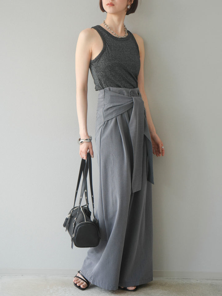 【預購】條紋裹腰寬褲/灰色