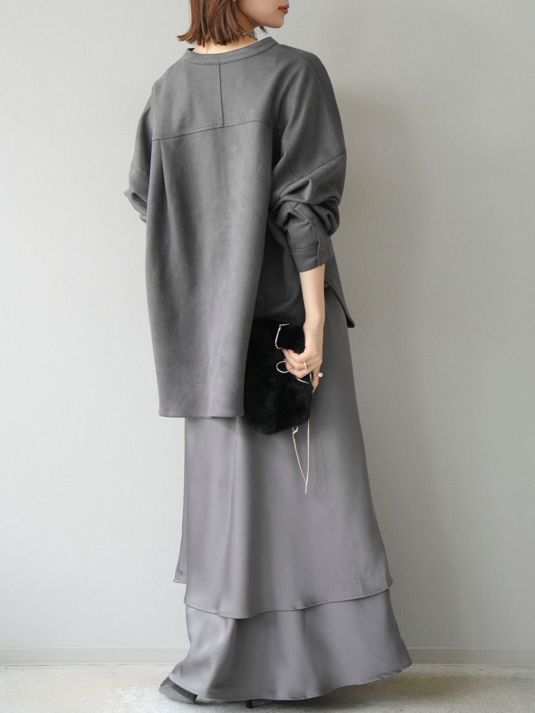 [予約]サテンフリルスカート/グレー