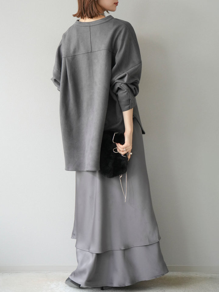 [予約]サテンフリルスカート/グレー
