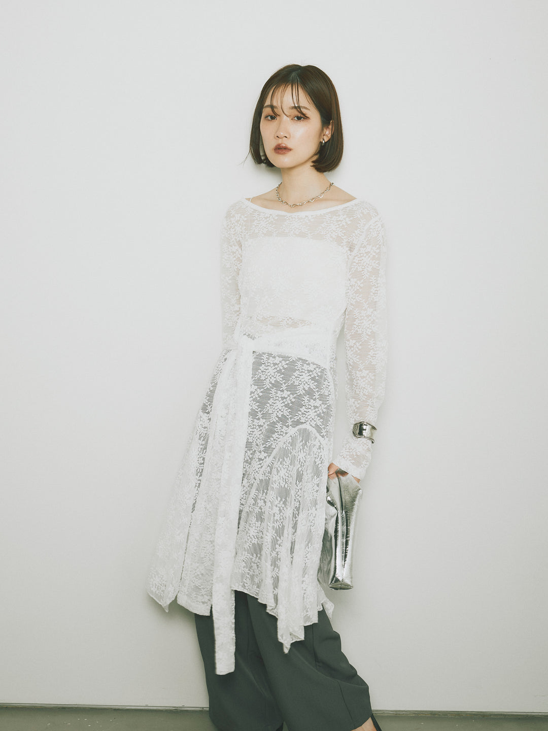 [予約]ラッフルレースロングトップス/オフ