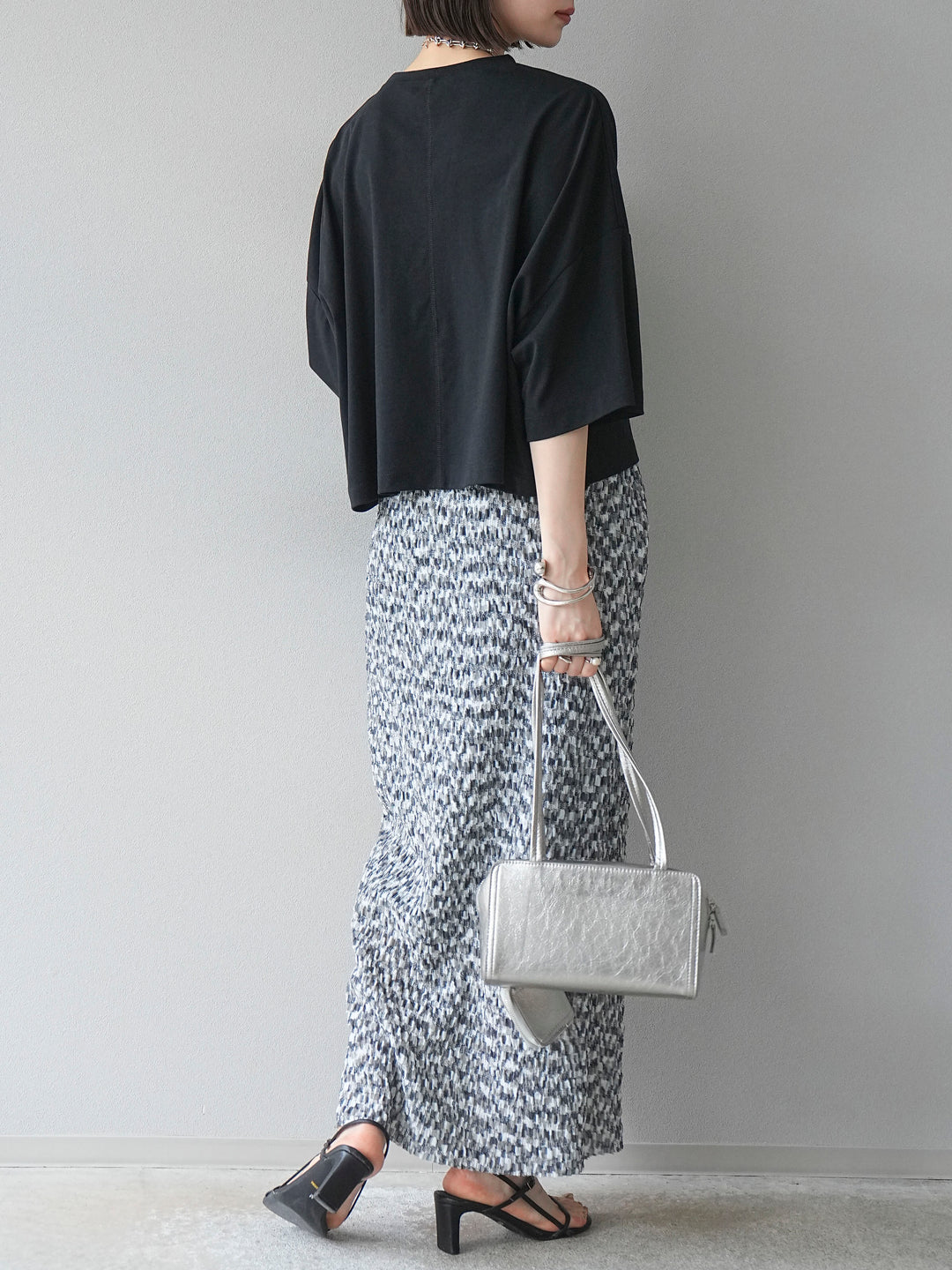 [予約]マルチカラーランダムプリーツタイトスカート/ブラック