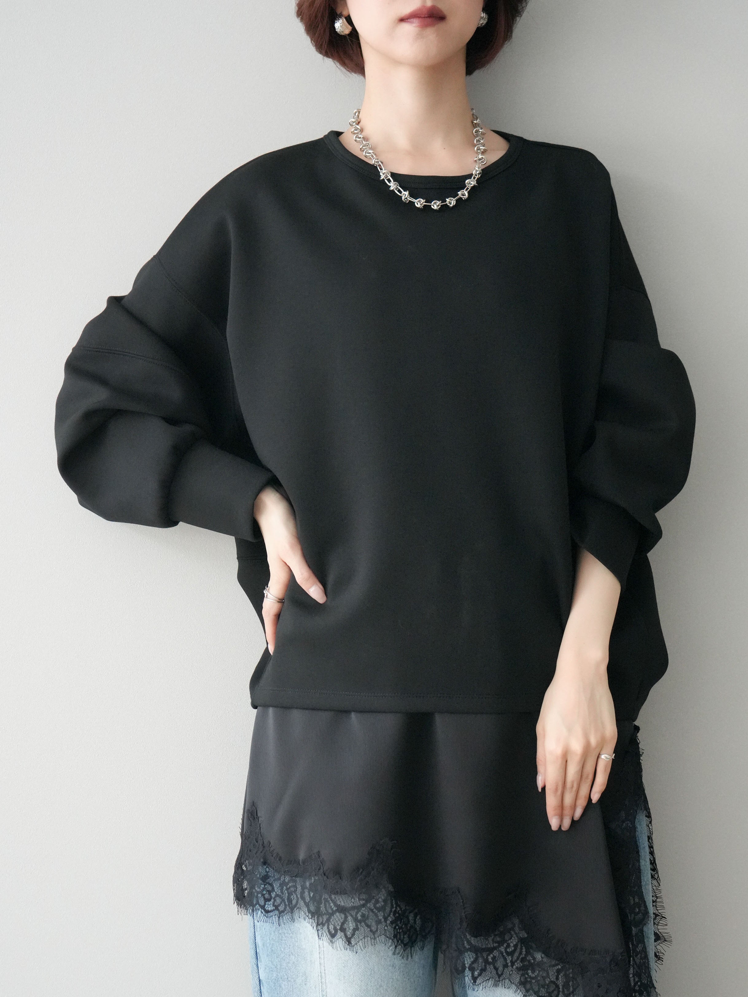 SET]ライトポンチコクーンプルオーバー+アシンメトリーサテンレース