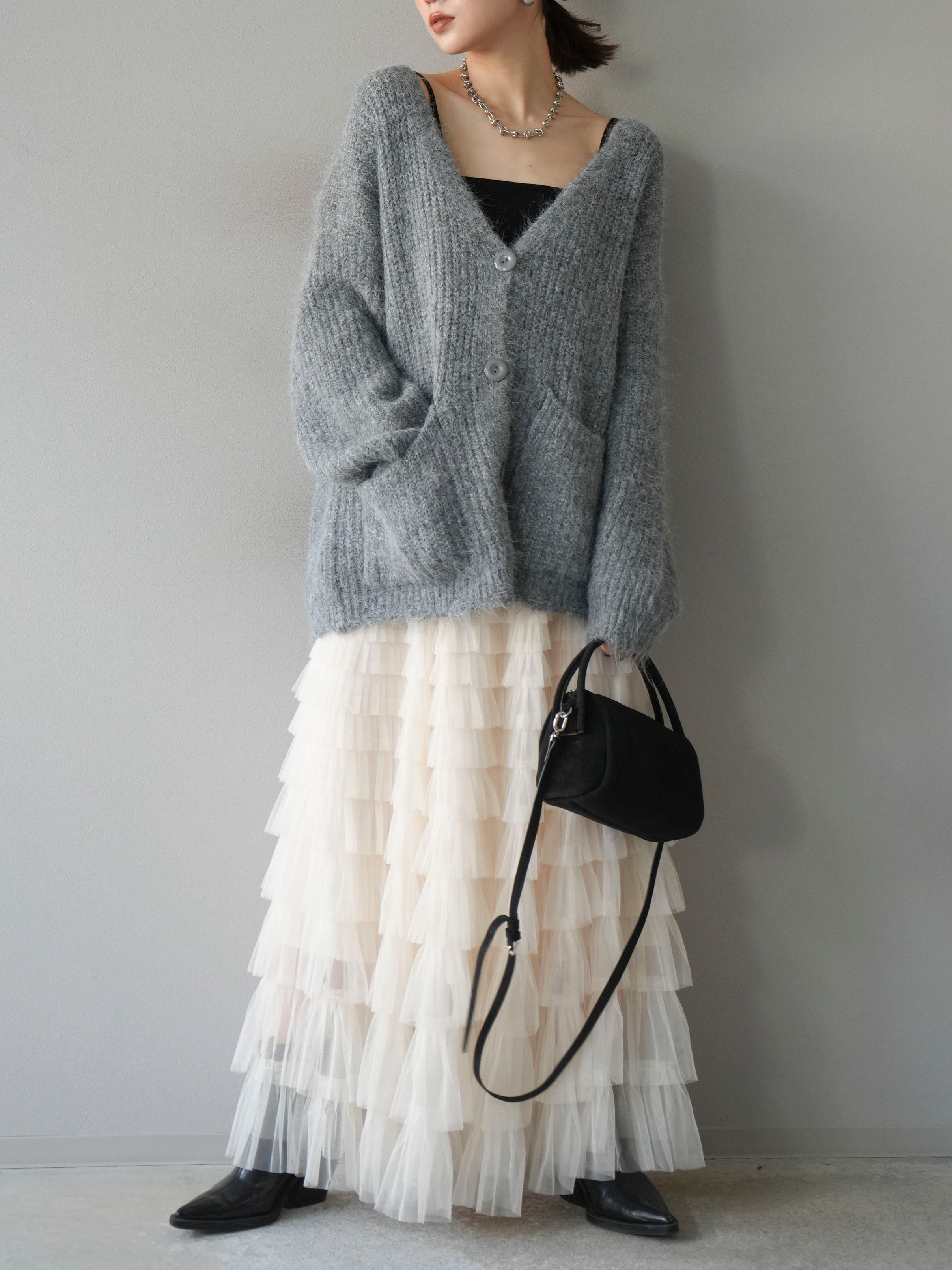 予約]ウール混オーバーニットカーディガン/グレー – Lumier