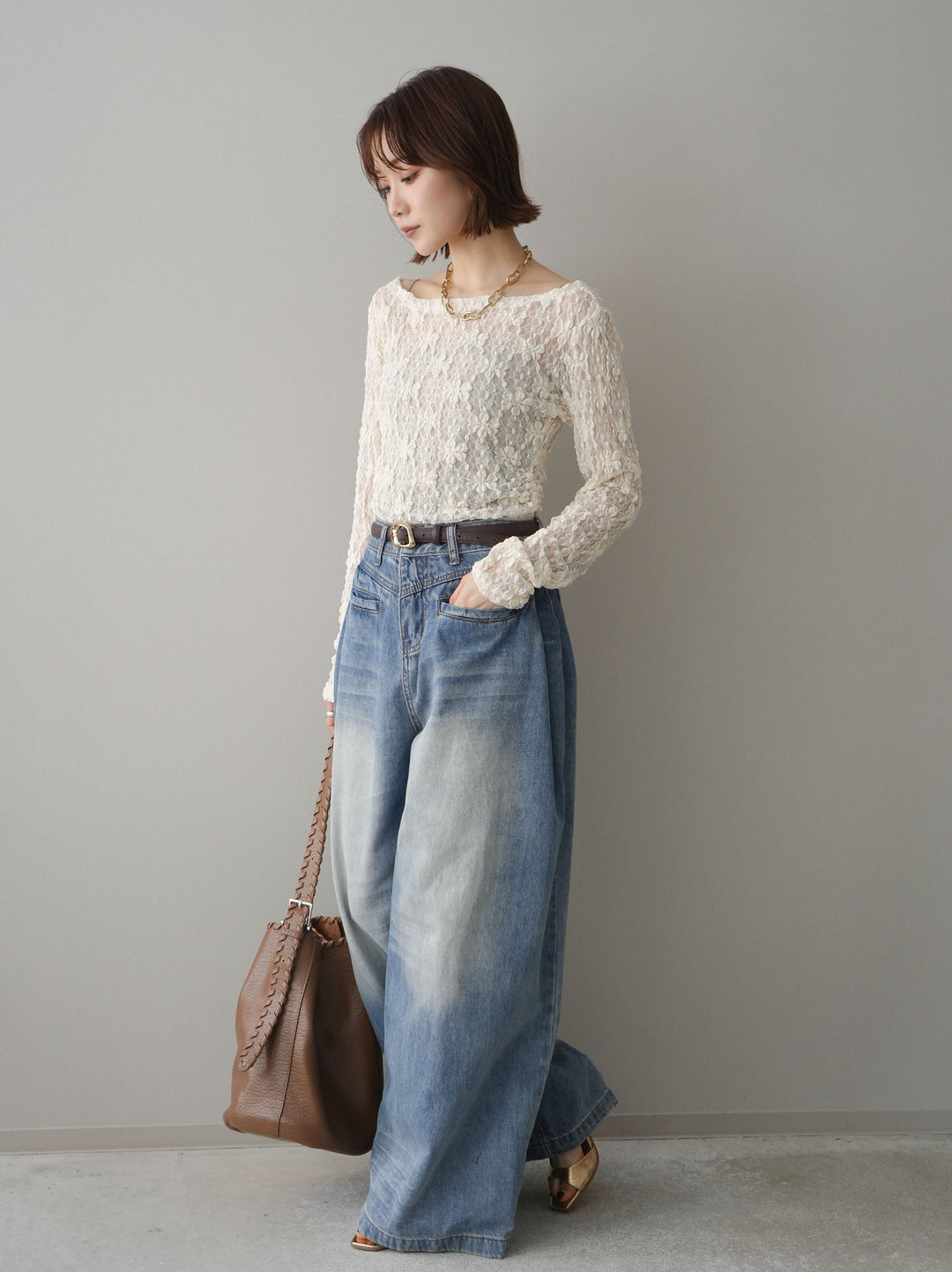 [予約]フロントポケットサイドタックワイドデニム/lightblue