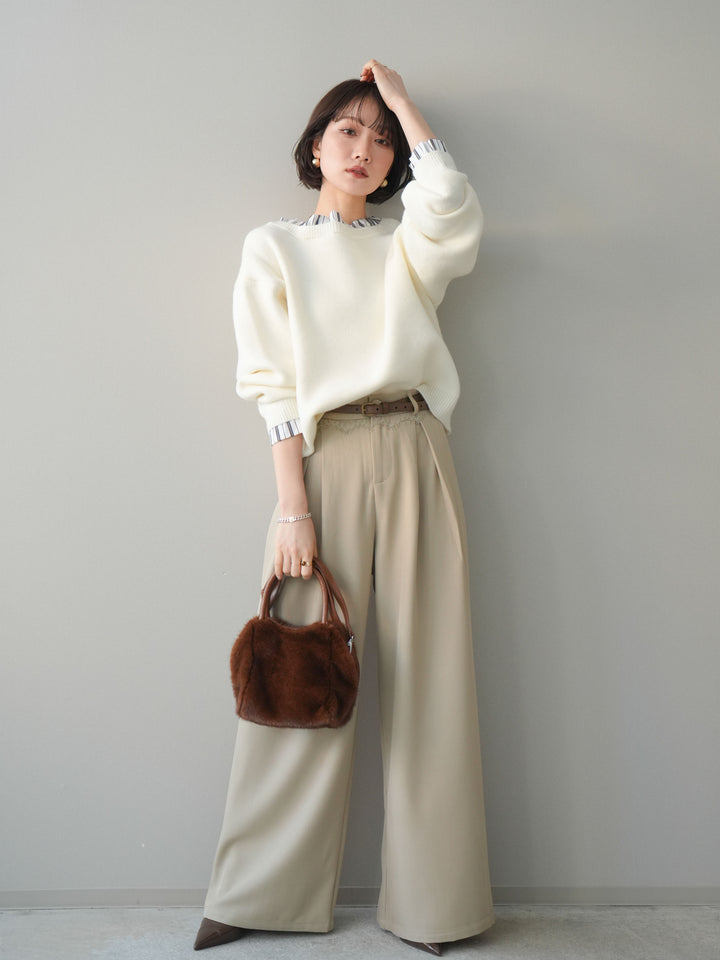 [予約]ウエストレースタックワイドパンツ/ivory