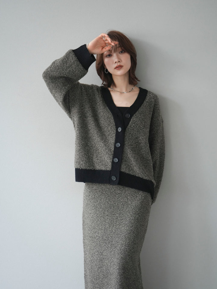 [予約]ブークレバイカラーニットカーディガン/charcoal