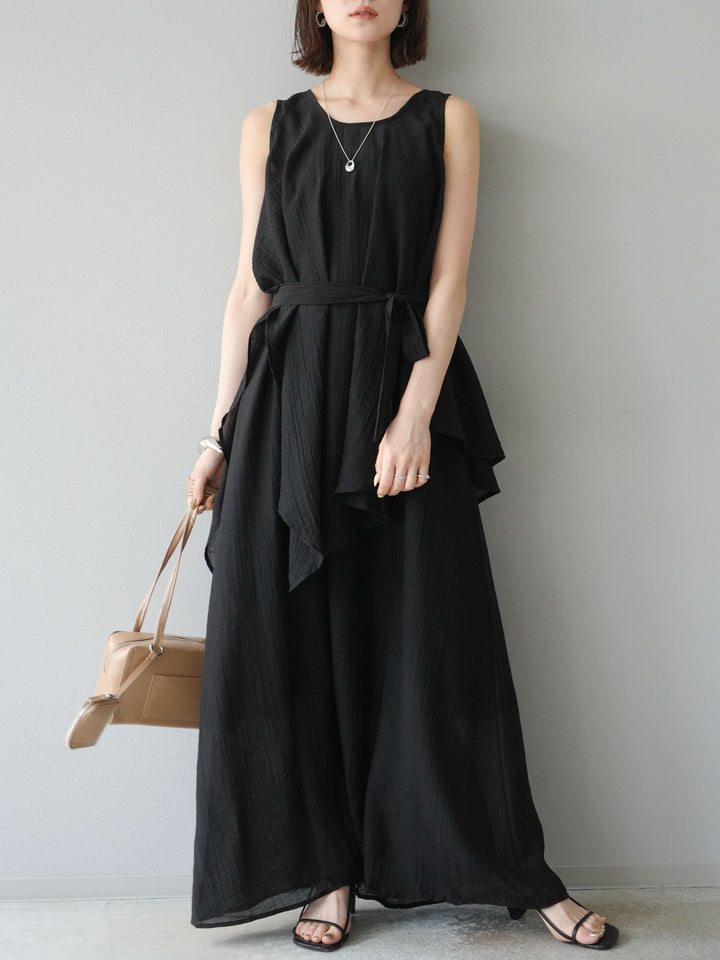 [SET]ワッシャーシアーアシメブラウス＆キャミワンピース+選べるアクセセット(2set)